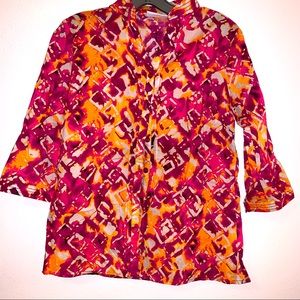 Breckenridge Petite Size Small Cotton Print Button Down Blouse